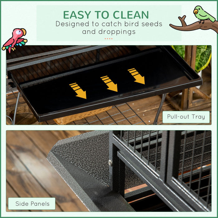 Pawhut 66\" Bird Cage Parrot Cage For Conures, Cockatiels, Parrotlet With Play Top, Rolling Stand, Pu