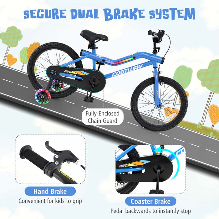 Costway 18" Led Lighted Kids Bike With Adjustable Seat Coaster Brake Training Wheels Blue