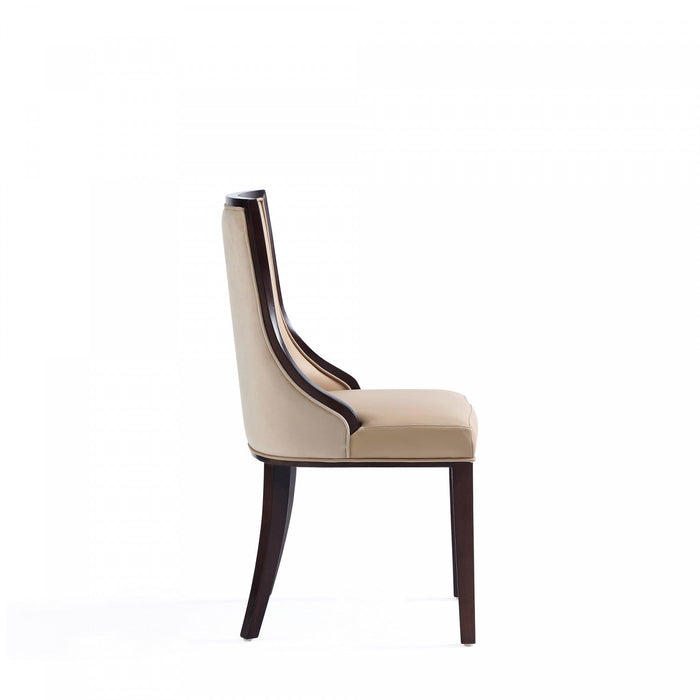 Grand Traditional Wood Upholstered Dining Chair in Tan - Set of 4 