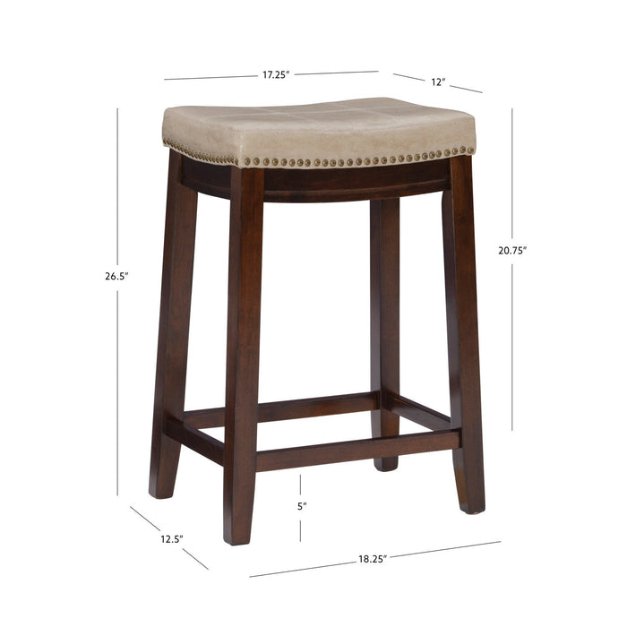Claridge Beige Faux Leather Backless Counter-Height Stool - Set of 2
