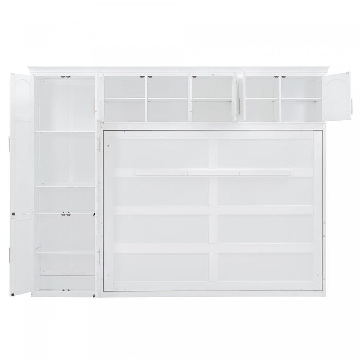 Eileen Space-saving Murphy Wall Bed With Cabinets, Queen Size - White 
