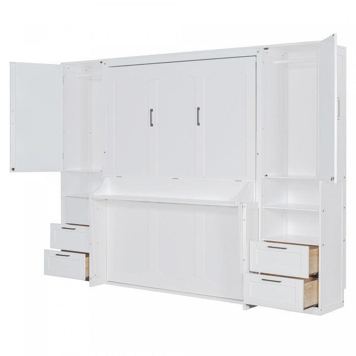Joyce Closet Queen Murphy Bed With Drawers And Shelves - White 