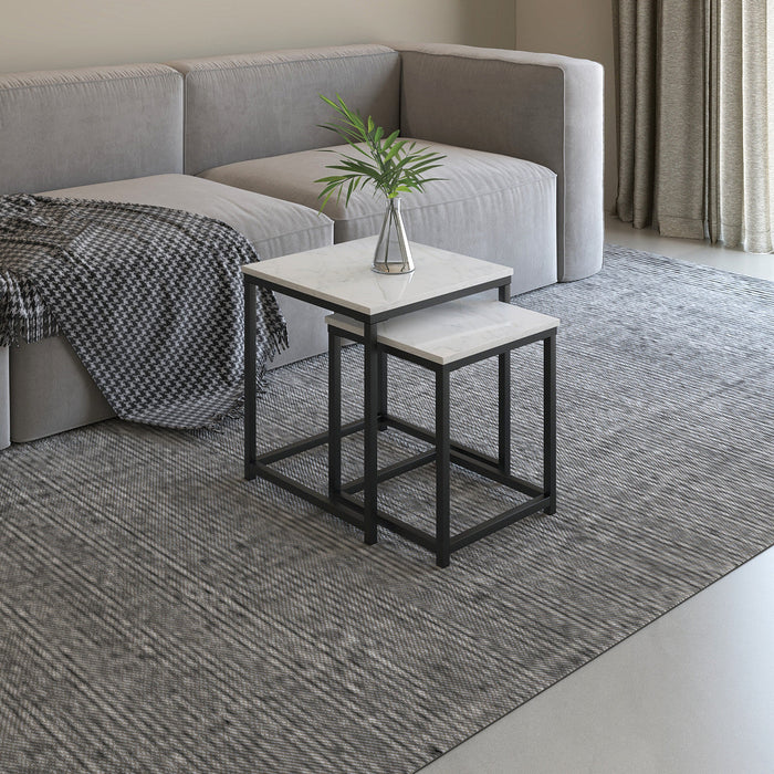 Quartz Two Square Nested Tables Marble Top 