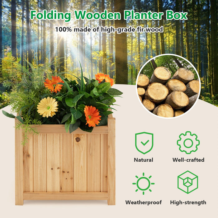 Costway 15" Wooden Planter Box Elevated Outdoor Folding Planter With Removable Bottom