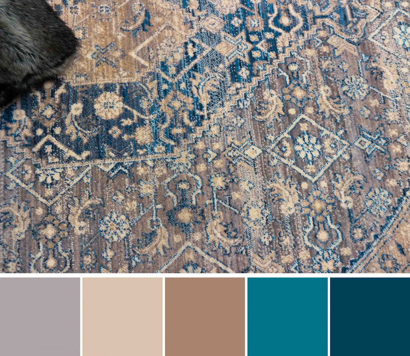 Lucia Traditional 5'0\" x 5'0\" Area Rug in Blue Indoor Area Rug 