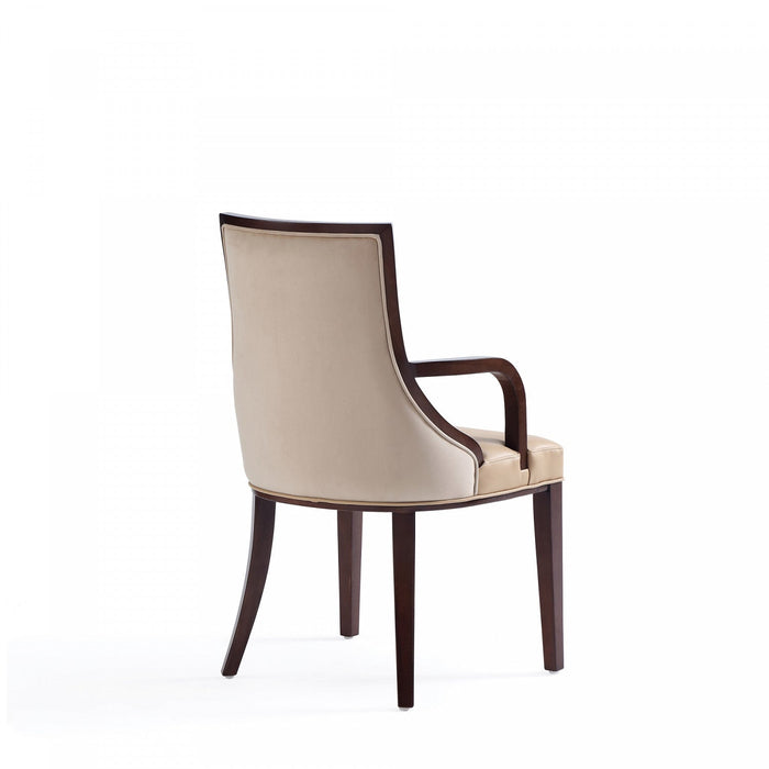 Grand Traditional Wood Upholstered Armchair in Tan - Set of 2 Dining Chair 