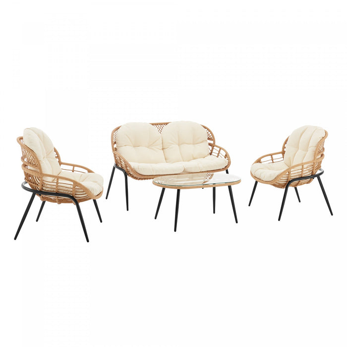 Pine Modern 4-Piece Conversation Set in Cream Patio Seating Package 