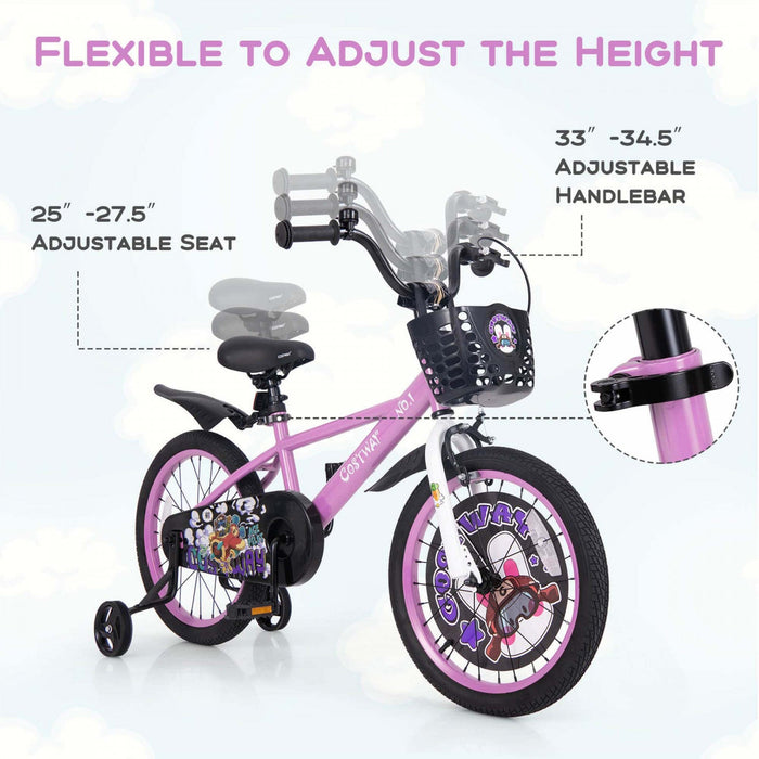 Costway 18" Kid's Bike For 4-8 With Height-adjustable Handlebar & Saddle Handbrake Purple