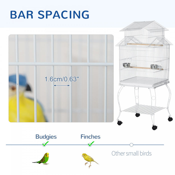 Pawhut 53.9'' Large Rolling Steel Bird Cage Bird House With Detachable Rolling Stand, Storage Shelf,