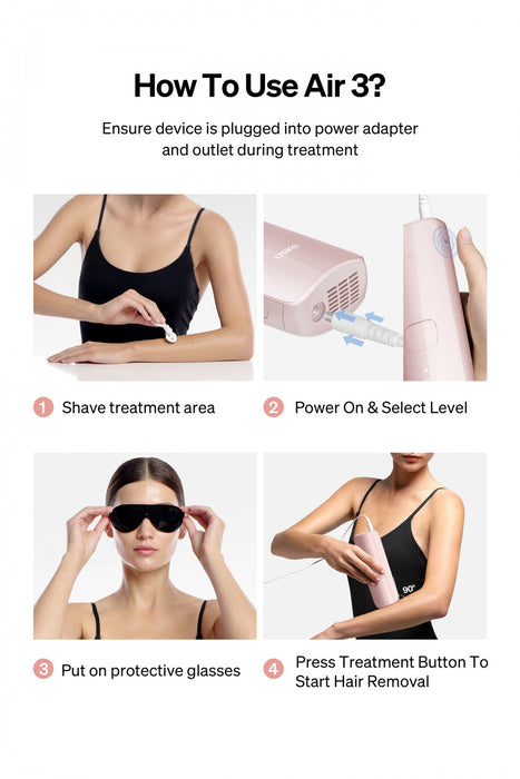 Ulike Air 3 IPL Hair Removal Device with Sapphire Ice-Cooling - Painless At-Home Laser - Pink