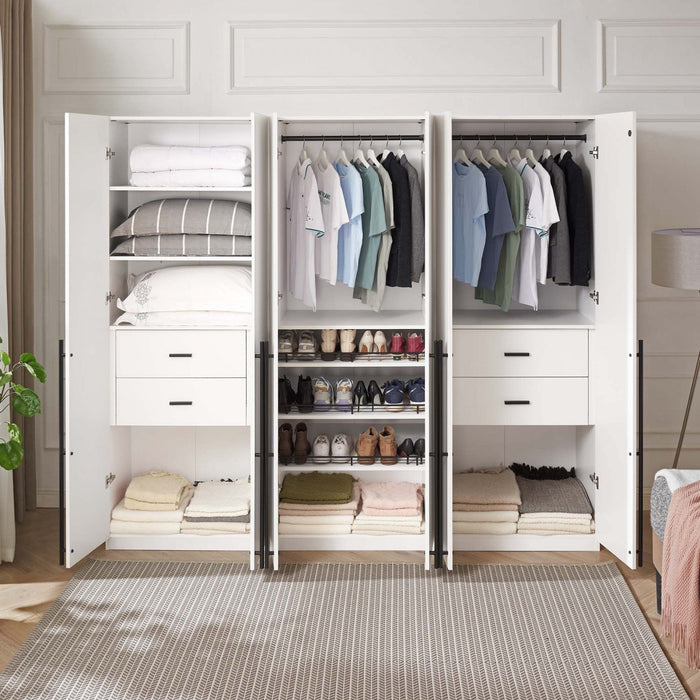 Lee Modern 3-Piece Wardrobe Closet in White Armoire 
