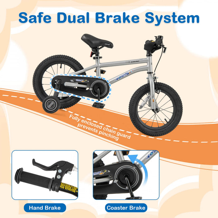 Costway 14-inch Kid's Bike For 3-5 Years Old With Adjustable Saddle & Anti-slip Handlebar Silver