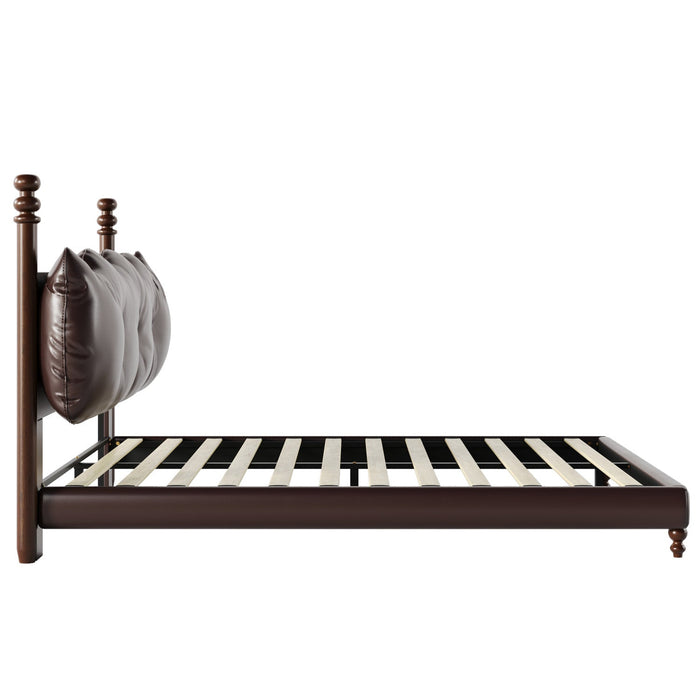 Emma Faux Leather Platform Bed Frame with Headboard,Queen Size,Dark Brown Queen Bed  