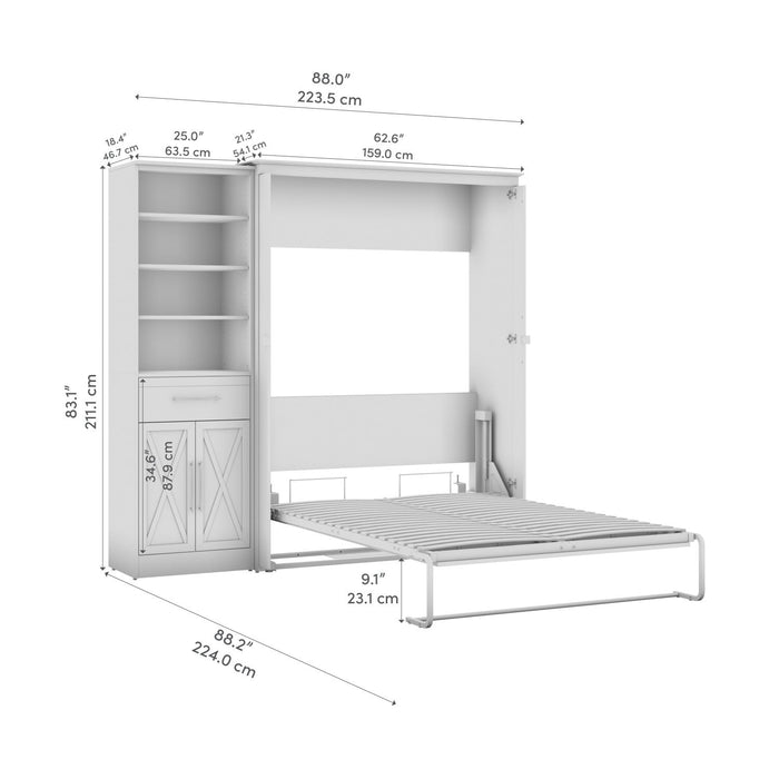 Bestar Key West Full Murphy Bed & Closet Organizer with Drawer & Doors (88 W) - Linen White Oak