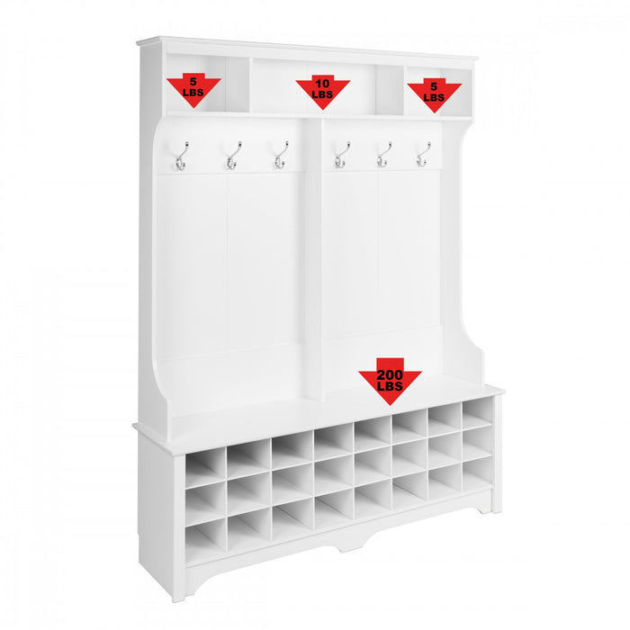 Hall Tree with 24 Shoe Cubbies - White