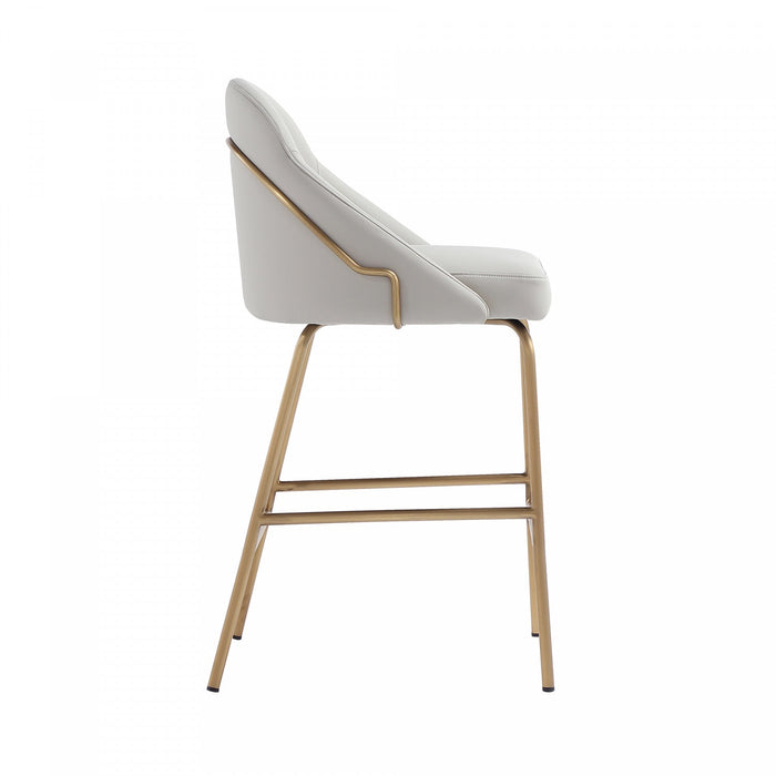 Gracie Modern Metal Upholstered Counter Stool in Stone Gray and Gold Bar Stool 