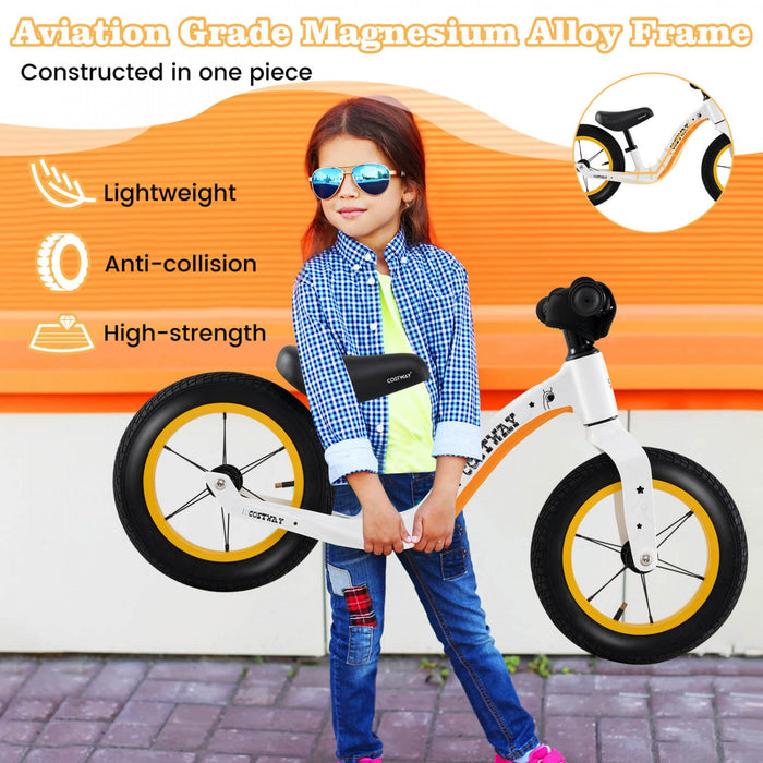 Costway 12 Inch Magnesium Toddler Balance Bike No Pedal Training Toddler Balance Bike White