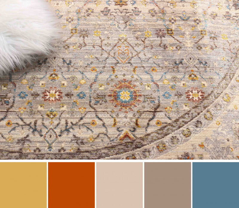 Zaina Traditional 5'0\" x 5'0\" Area Rug in Grey Indoor Area Rug 