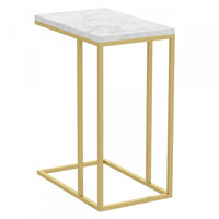 19” C-Shaped Marble Gold Metal End Table With Metal Frame - Multicolour 