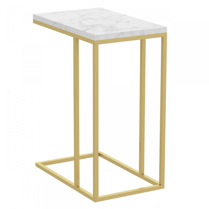 19” C-Shaped Marble Gold Metal End Table With Metal Frame - Multicolour 