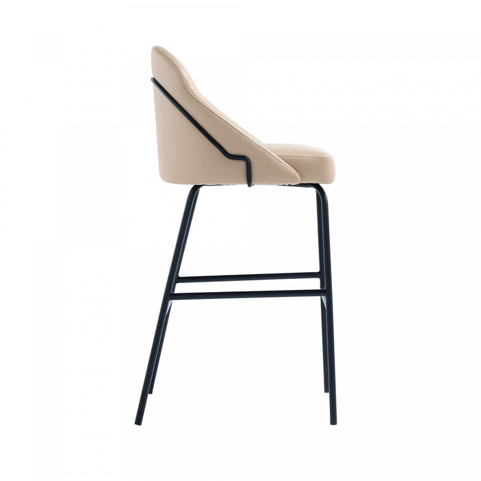Gracie Modern Metal Upholstered Barstool in Tan and Black Bar Stool 