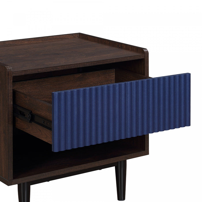 Duane Mid-Century Modern 20\" Fluted Nightstand in Navy Blue (1-Drawer) - Set of 2 