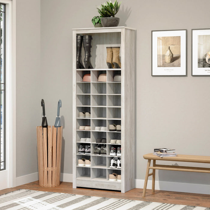 Rustic Ridge Farmhouse Shoe Storage Cabinet - Washed White