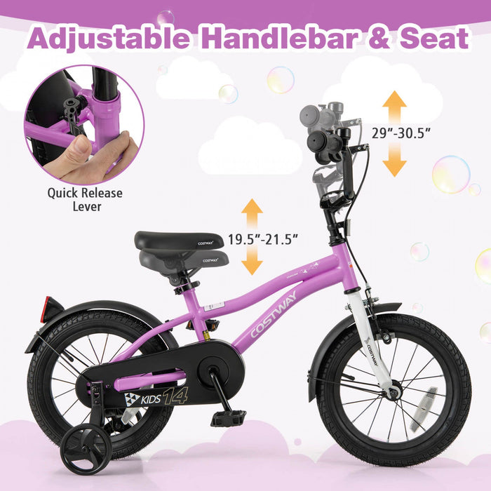 Costway 14" Kids Bike For 3-5 Years Old Boys & Girls With Adjustable Seat Handbrake Reflectors Purple