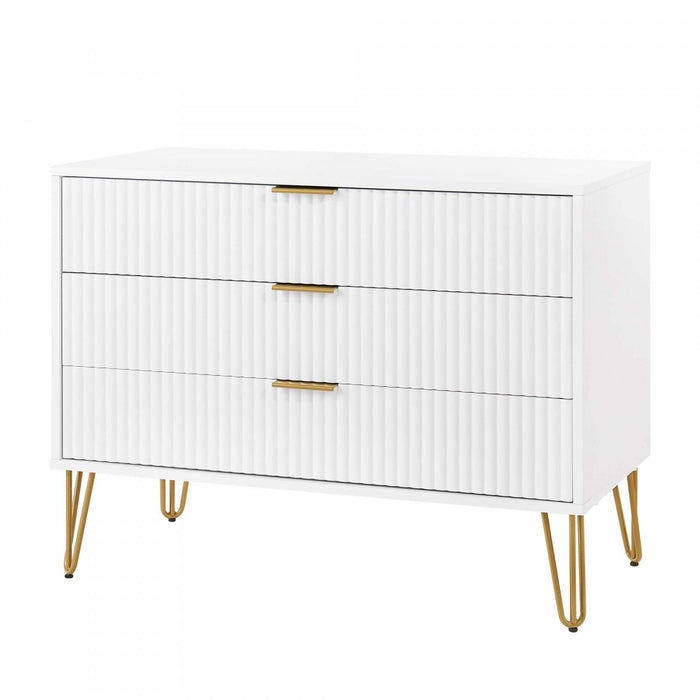 Dumbo Modern 35\" Fluted Dresser in White (3-Drawer) 