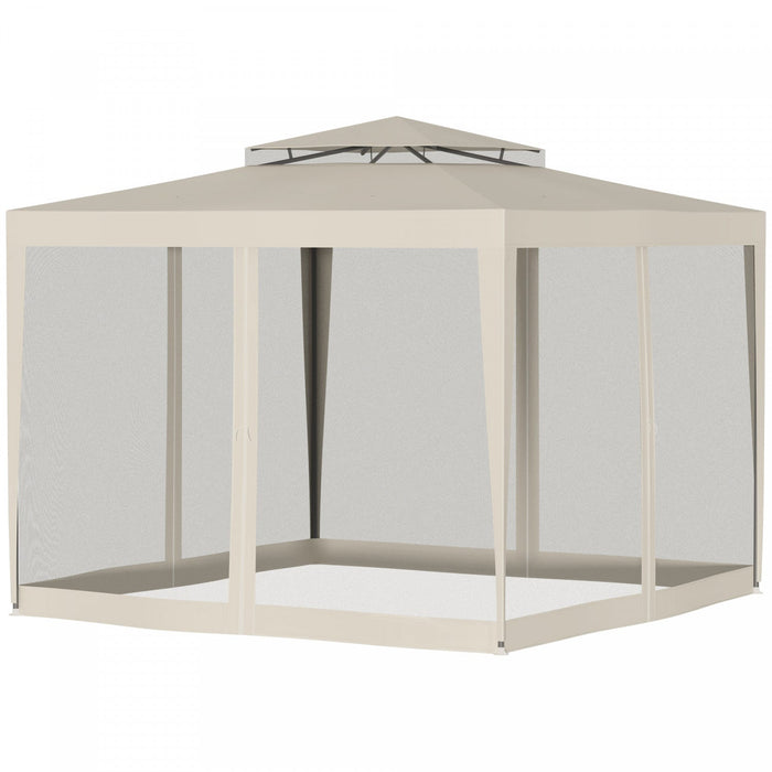 Outsunny 10' X 10' Canopy Tent, Party Tent With Mesh Netting And Double Tier Roof For Backyard, Gard