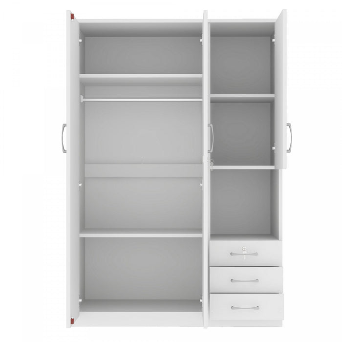 Lydia 47.2\" 2-doors Wooden Wardrobe Storage With Shelves And 3 Drawers - White 