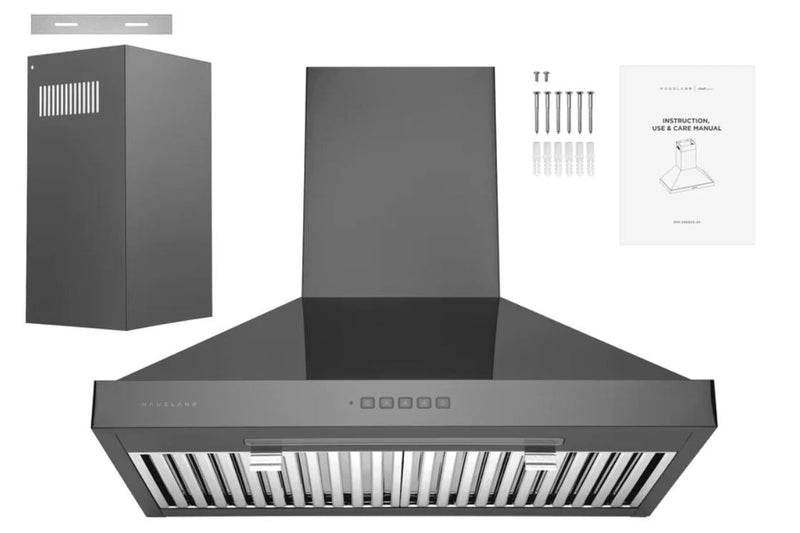 Hauslane 30\" Wall Mount Black Stainless Steel Range Hood - WM-590BSS-30