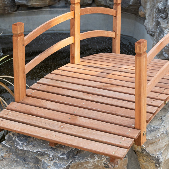 Outsunny 5ft Wooden Garden Bridge Classic Arc Footbridge With Guardrails For Stream Pond Walkway, Or