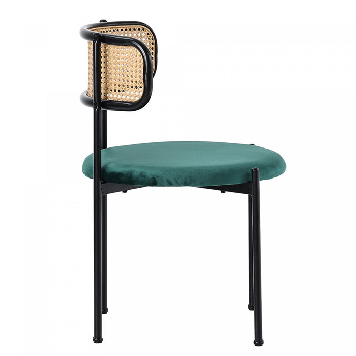Mason Rattan Dining Chairs with Metal Legs and Velvet Cushion Set of 4,Green  