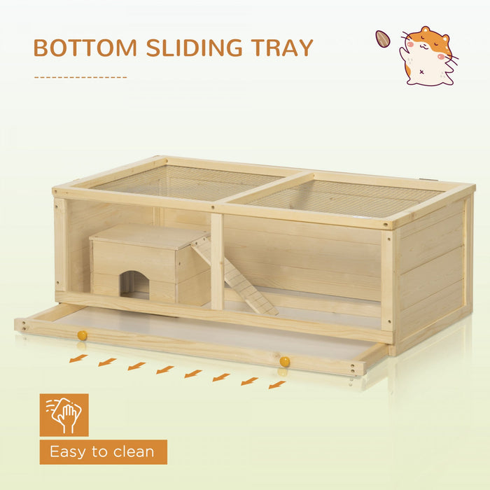 Pawhut Wooden Hamster Cage, Small Animals Kit Hutch, Exercise Play House For Dwarf Hamsters, Gerbils