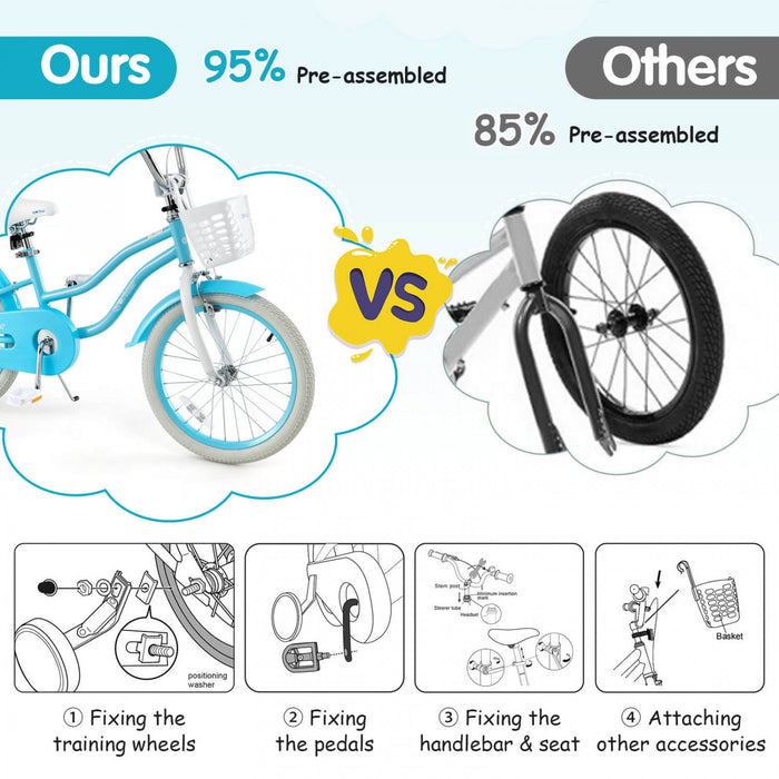 Prorider 18" Kids Bike Toddler Bicycle With Training Wheel Kickstand For 4-8 Years Blue