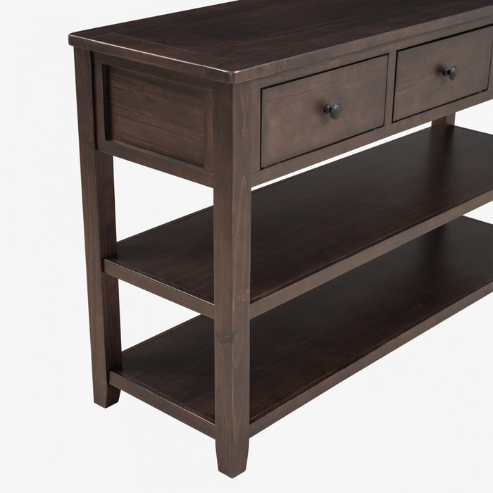 Wendy Solid Wood Console Table With 3 Drawers And 2 Open Shelves,espresso Accent Cabinet 
