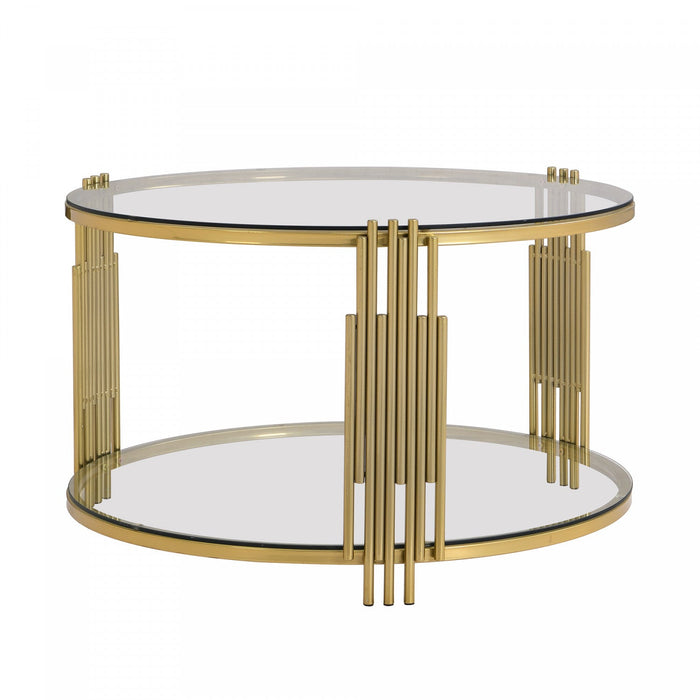 Jonas 31.5\" Round Tempered Glass Coffee Table With Lower Shelf -  Transparent 