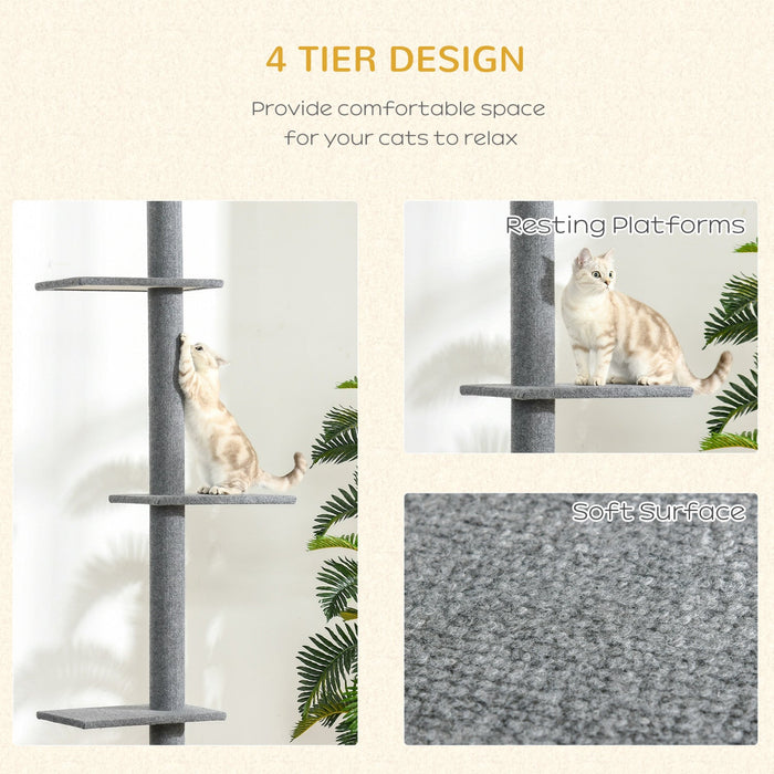 Pawhut 100\" Floor To Ceiling Cat Tree W/ 3 Perches Activity Center For Kittens Cat Tower Furniture, 