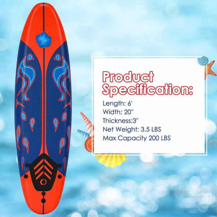 Costway 6' Surfboard Foamie Body Surfing Board W/3 Fins & Leash For Kids Adults