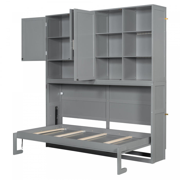Ethan Space-Saving Murphy Bed with Storage and Foldable Design,Twin Size,Grey Twin Bed  