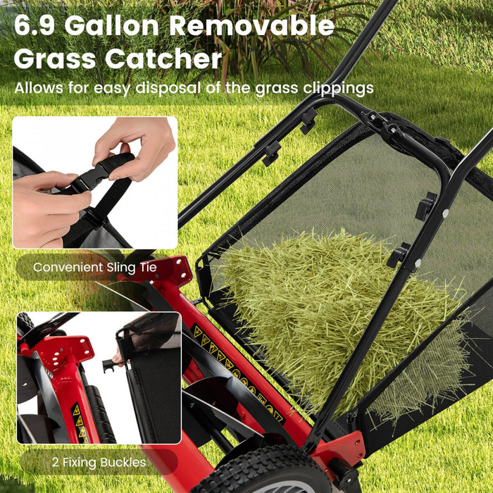 Ironmax 16" Push Lawn Mower With 5-blade 6.9 Gallon Removable Grass Catcher For Garden Red