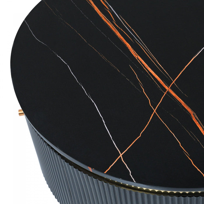 Nelson 31.5\" Modern Round Coffee Table With 2 Storage Drawers - Black 