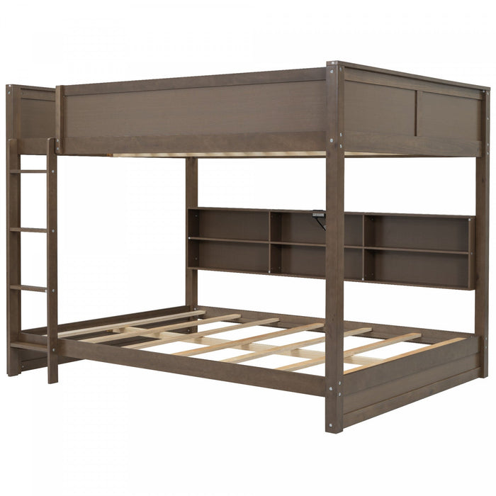 Aaron Wood Bunk Bed With Storage Cabinets And Usb Ports, Queen Size - Antique Wood 
