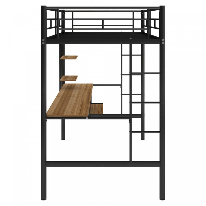 Andy Twin Loft Space-saving Metal Bed With Desk And Led Light - Black 