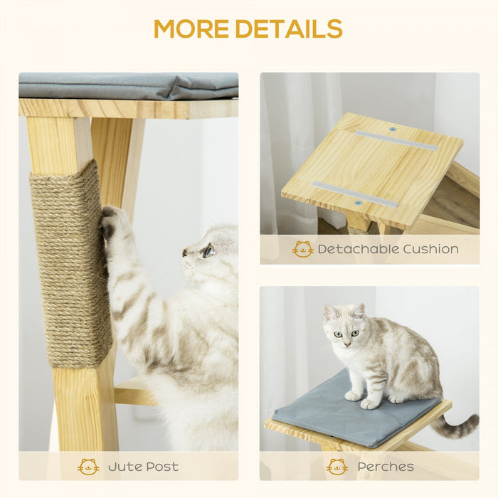 Pawhut 31\" Cat Tree Kitty Activity Center Pinewood Cat Climbing Toy Indoor Outdoor Pet Furniture Wit