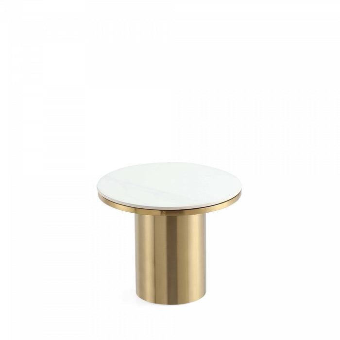 Glenn Modern Glam Sintered Stone Top End Table in Gold 