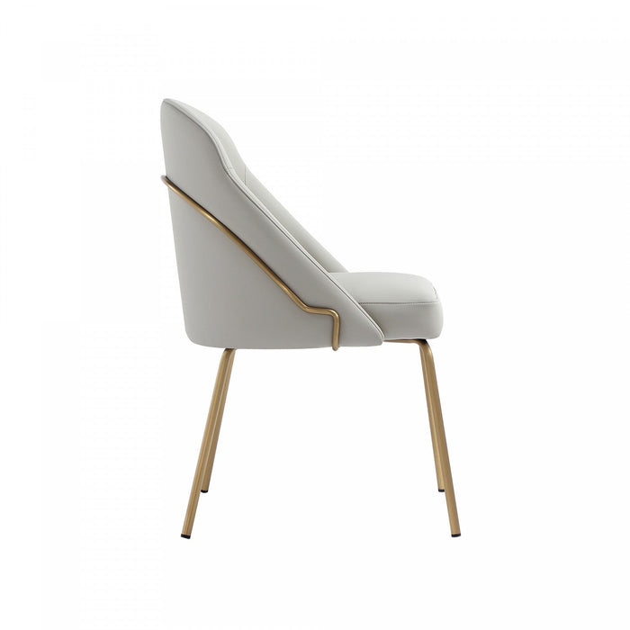 Gracie Modern Metal Vegan Leather Dining Chair in Stone Gray and Gold 