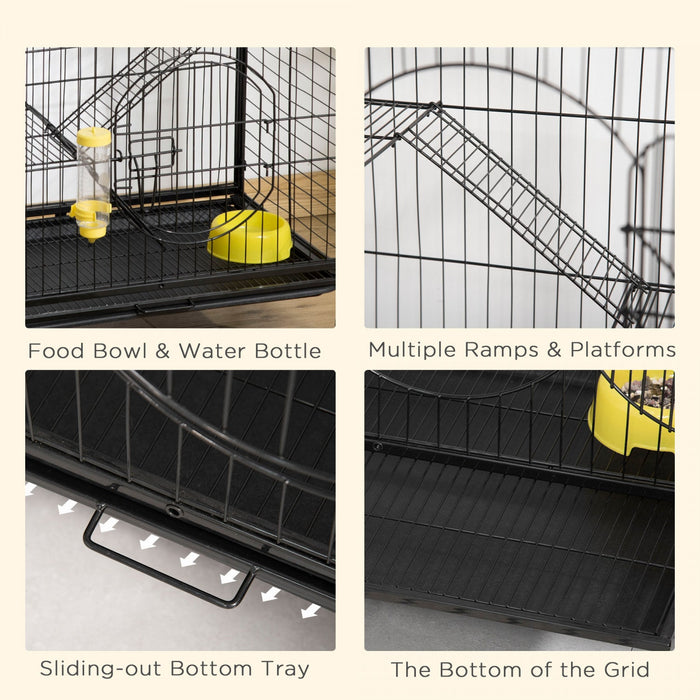Pawhut 4-tier Metal Small Animal Cage With Wheels, Metal Bunny Playpen With 2 Doors, Platforms, Ramp