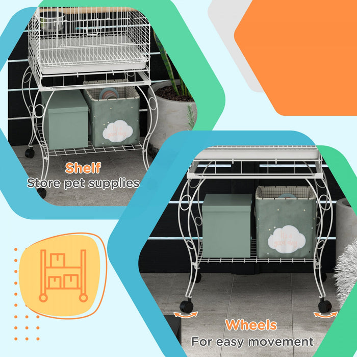 Pawhut 60\" Bird Cage Open Top For Finches, Canaries, Budgies, With Rolling Stand, Removable Tray, St